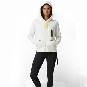 White Zip-Up Hoodie | Ribbed Knit | Oversized Fit | Women’s Casual Athleisure